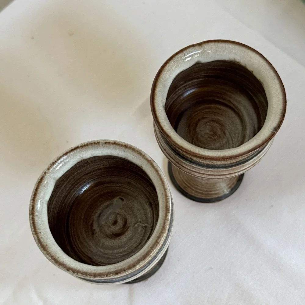 Studio Pottery Handmade Wine Goblet Earthy Muted Tones  Set Of 2 MCM Gift
